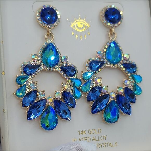 Eye Candy Earrings Luxe Blue Green Gold Plated Glass Crystals Earrings #545 - Picture 9 of 16